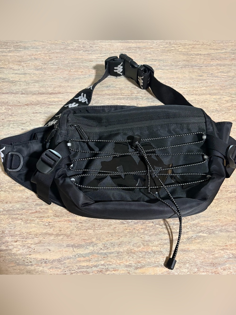 Kappa Black Men's Sling/ Belt Bag with Logo Strap